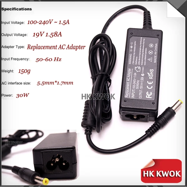 Новый блок питания европейского стандарта + 19 в 5 а 1 7 * мм для acer aspire one ZG8 ZE6 ZE7 X108 A110L