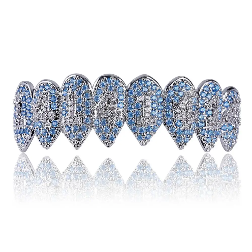Silver Top JINAO серебро Iced Out 1414 Grillz медный Кристалл ювелирные изделия верх и низ Grillz зубы ювелирные изделия для тела хип-хоп Bling AAA кубический циркон - Окраска металла: Silver Top