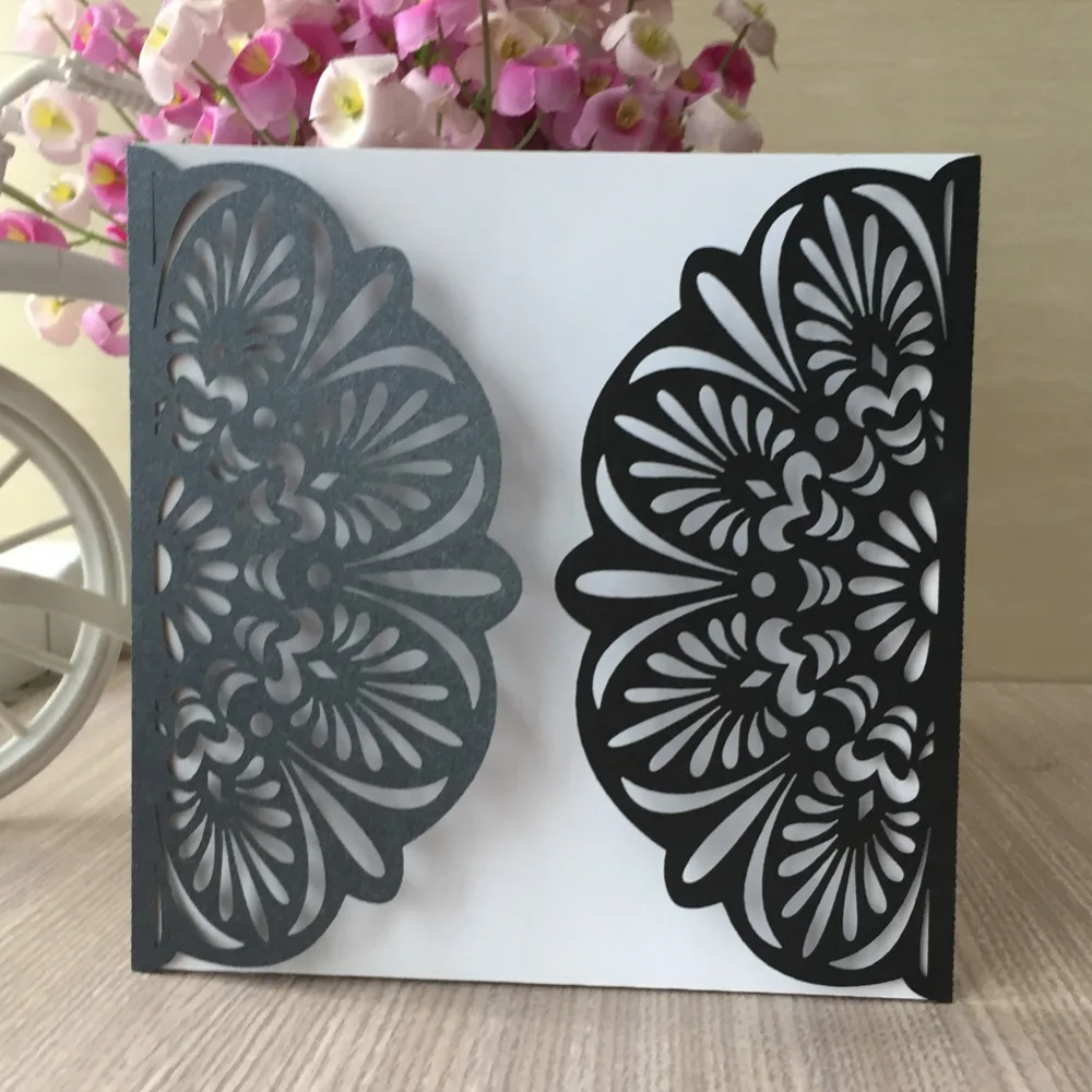 Складные бумажные свадебные пригласительные открытки 40 шт./лот кружевные Пригласительные с лазерным