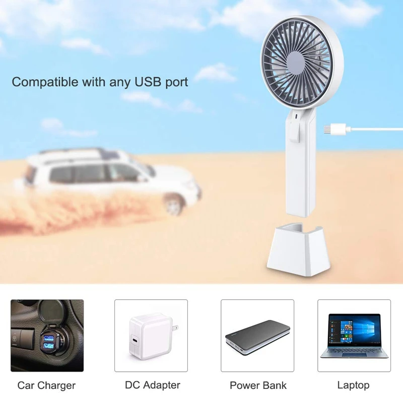 

Desktop USB Handheld Electric Fan Handheld Portable Mini Fan Charging Fan with Base Strong Wind