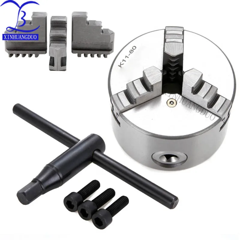 

3 inch 3 Jaw LATHE Chuck Self-Centering K11-80 K11 80 80mm with Wrench and Screws Hardened Steel for Drilling Milling Machine