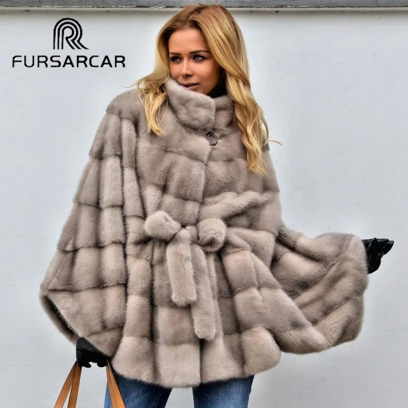 Роскошные новые шубы FURSARCAR из натуральной норки женские зимние в стиле с рукавом