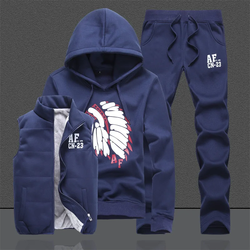 D121 dark blue Толстый шерстяной подкладке Для мужчин спортивный костюм флисовая куртка жилет брюки для девочек комплект из 3 предметов комплекты Зимний пуловер толстовки Для мужчин комплект для бега для мужчин - Цвет: D121 dark blue