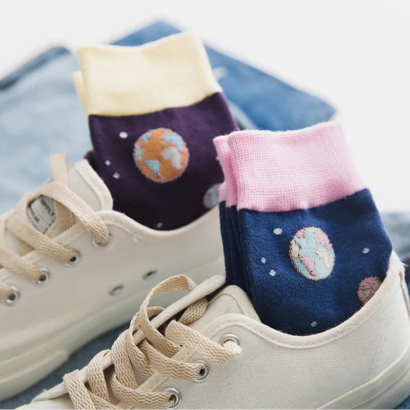 Harajuku женские носки креативный дизайн мультфильм космическая планета искусство
