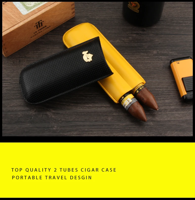 COHIBA кожаный чехол для сигар Humidor портативный карманный 2 трубки держатель дорожный увлажнитель для сигар коробка для хранения аксессуары для сигар W/Подарочная коробка