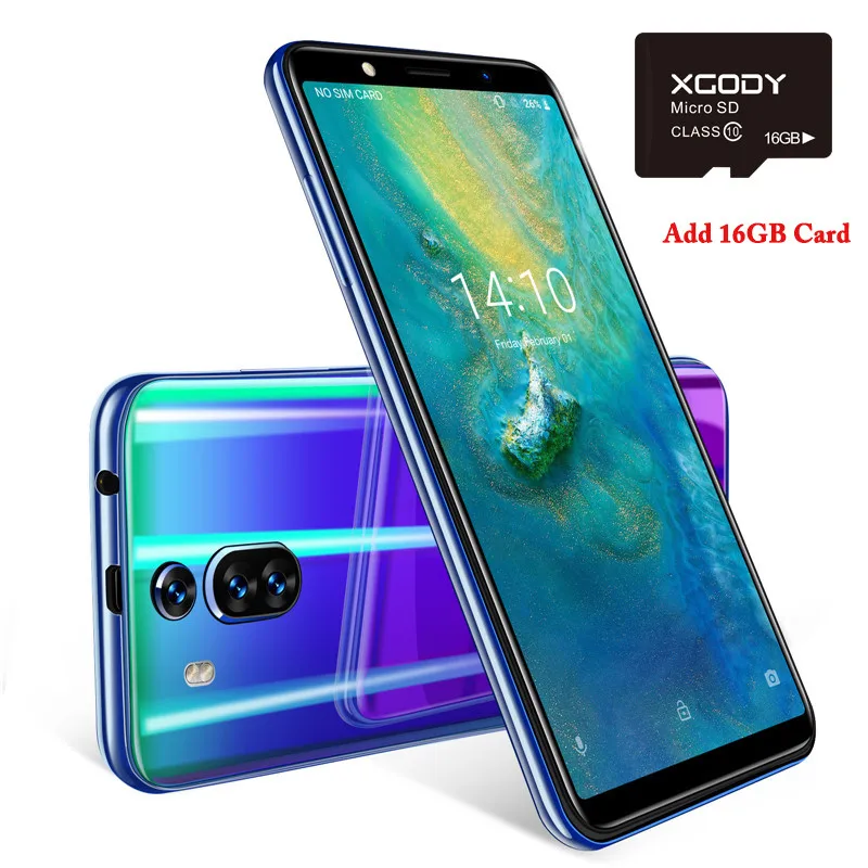 XGODY, новинка, мобильный телефон, 3G, 1 ГБ ОЗУ, 8 Гб ПЗУ, мобильный телефон, 6 дюймов, 18:9, полный экран, смартфон, Android 8,1, 2800 мАч, mate RS, телефон - Цвет: Blue Purple Add 16GB