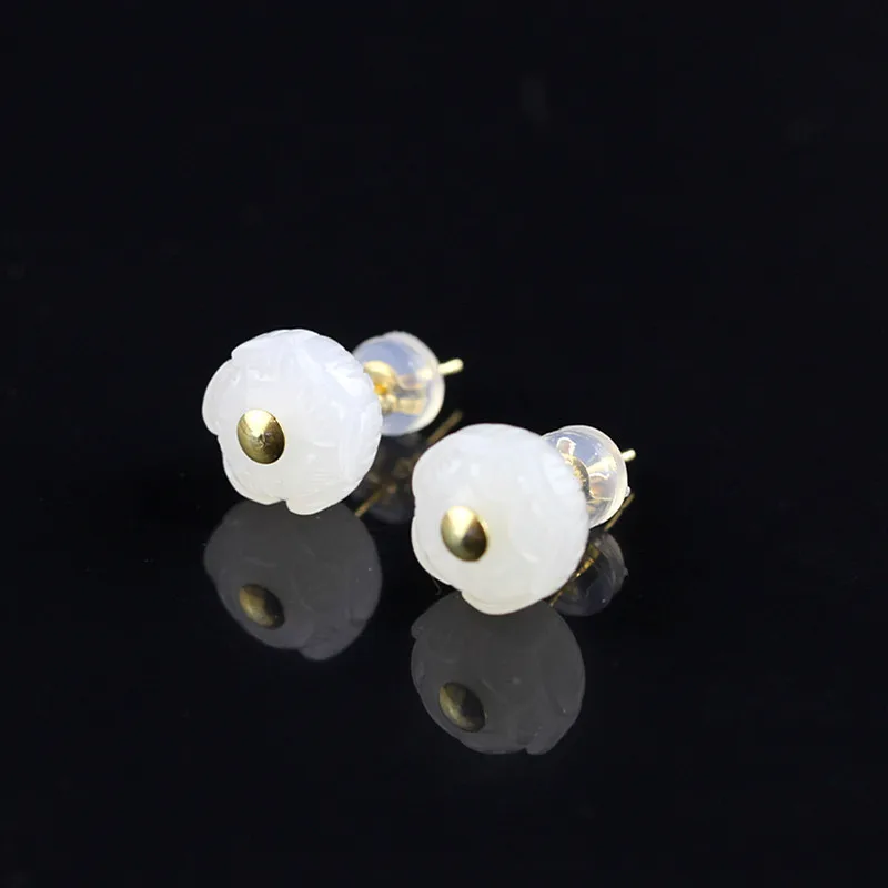 

Золото Природный Хотан камень Lotus Jewelry в форме Серьги-гвоздики для Для женщин