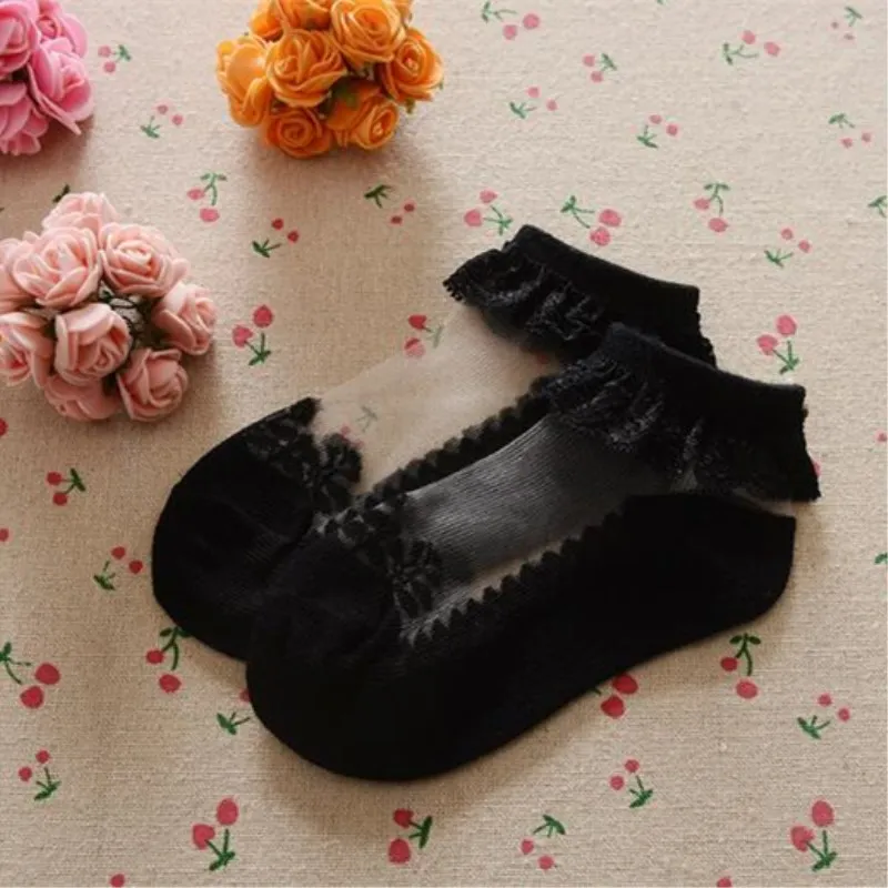 

20pairs/lot Spring Summer Baby Girls Lace Ultra-Thin Mesh Crystal Socks Boat Socks Solid Color Invisible Socks Kids Socks