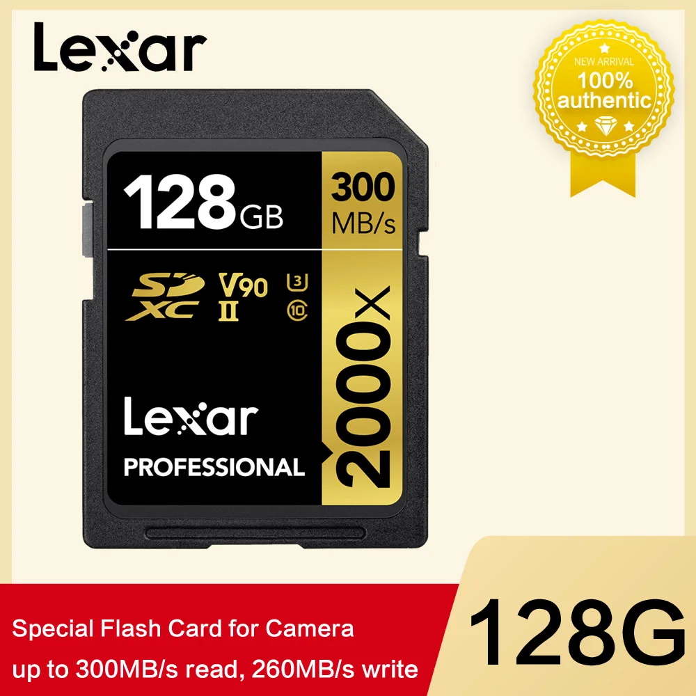 Lexar 128 Гб 64 Гб оперативной памяти, 32 Гб встроенной памяти, ограниченная серия флэш-накопитель 300 МБ/с. Sdhc 2000x для Sd, карта памяти Sdxc uhs-i ii U3 флэш-памяти для 3d 4k для зеркальной однообъективной камеры Камера