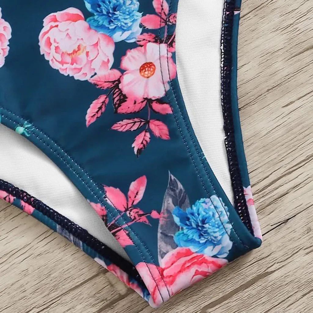 

Women's Bikini Set Two Piece Suits Knot Front Crop Top Swimsuit with Floral Bottom Print tankini maillots de bain femmes 50*