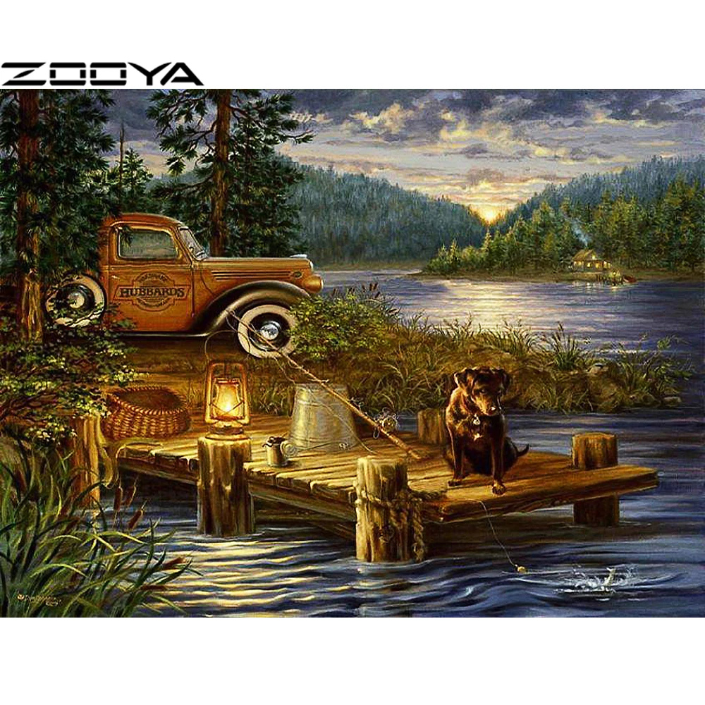 

ZOOYA Diamond Embroidery 5D DIY Diamond Painting Cross-Stitch Kits Gift Rhinestone Painting Mosaic Picture Scenic Dog Car R1250