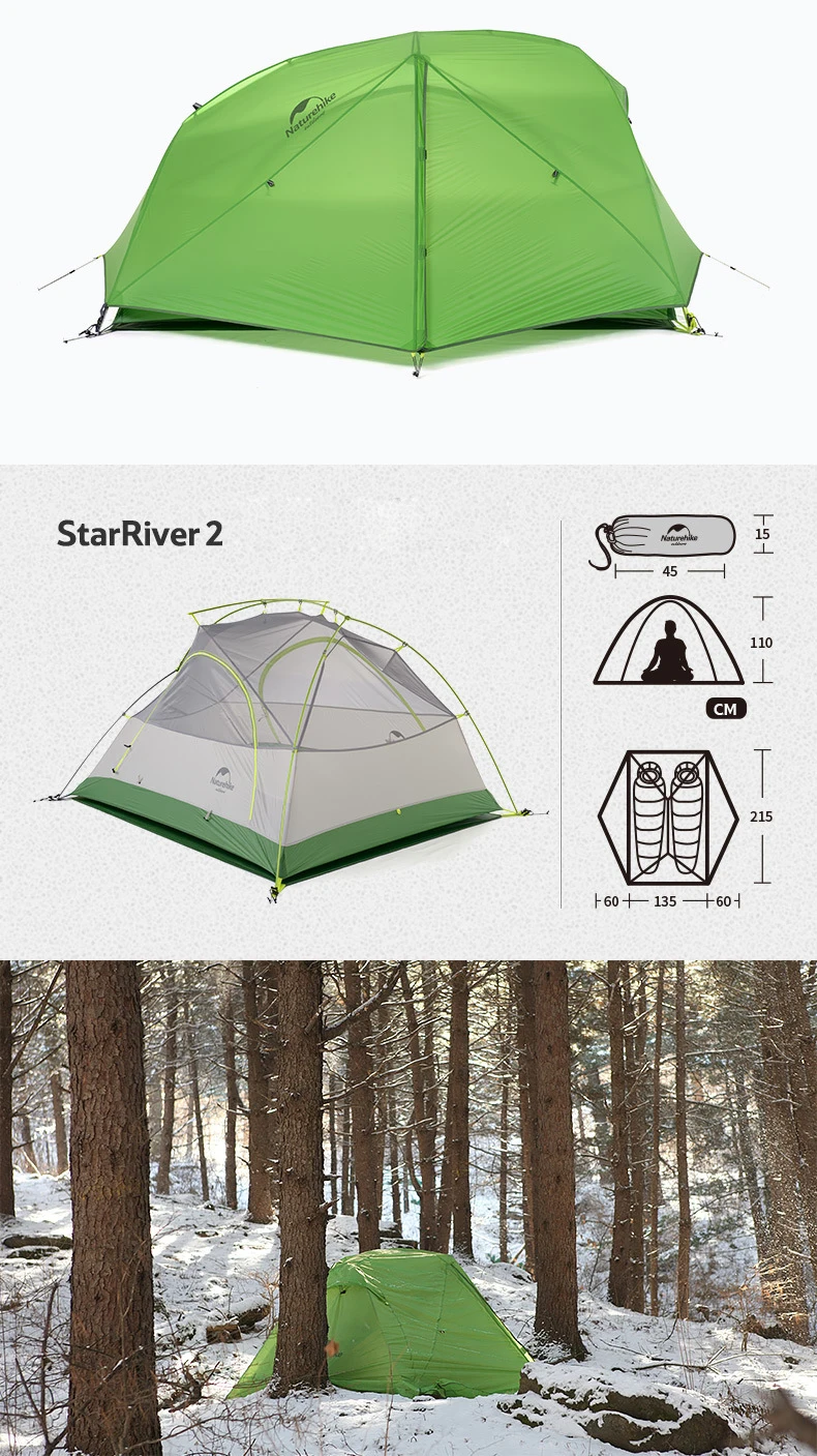 Naturehike звезда реки палатка 20D силиконовые ткань Сверхлегкий 2 человек двухслойные Алюминий стержень палатка с коврик NH17T012-T