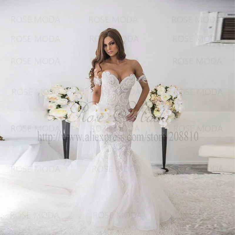 Rose Moda роскошное кружевное свадебное платье русалки жемчужное Расшитое бисером кружевное свадебное платье с длинным шлейфом