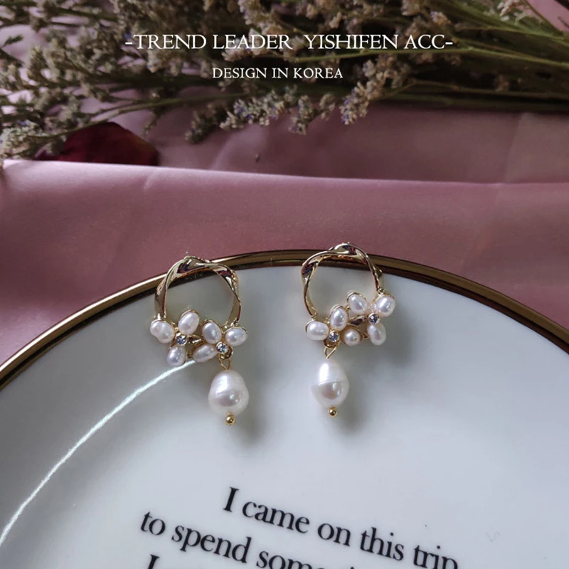 Женские серьги-гвоздики с цветком GWACC натуральным пресноводным жемчугом в стиле