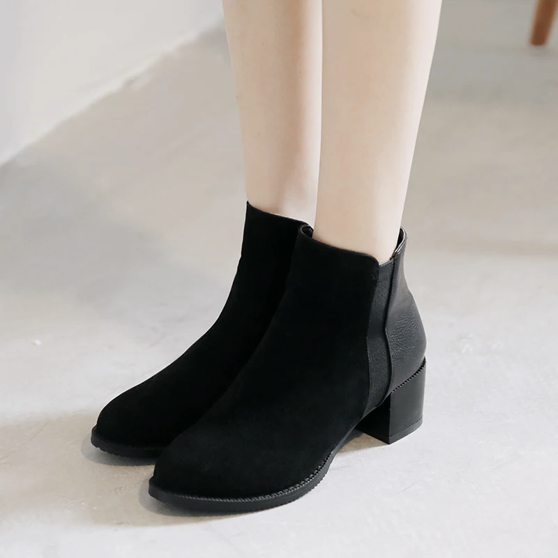 2018 г. сезон весна Цвет черный серый удобные женские ботильоны из замши высокого