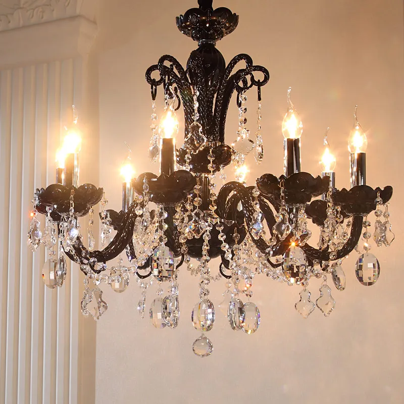 Vintage High Quality Black Crystal Chandelier Lustre De Cristal dining room ballroom LED candle chandeleier kitchen glass lamp |