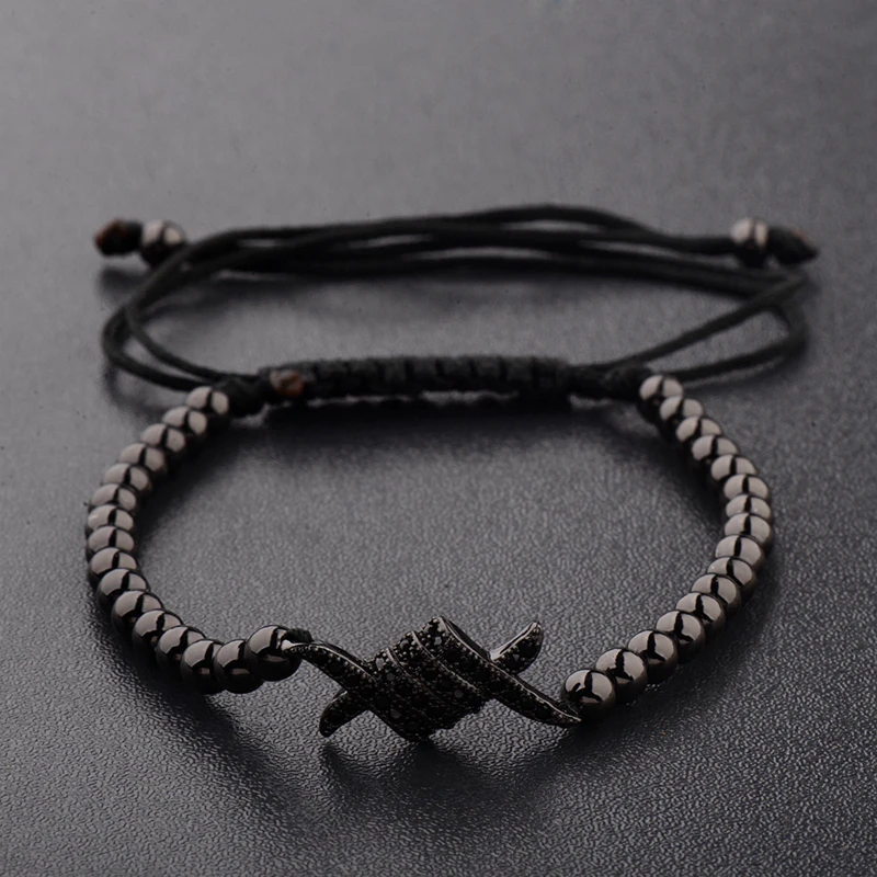 Amader Macrame подвески в форме руки для мужчин циркониевый браслет 4 мм круглые бусины