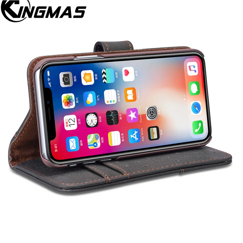 KINGMAS кожаный бумажник чехол для телефона для iPhone 5S, SE 6 6S 7 8 plus X XS XR MAX телефон панель кронштейн отделение для банковских карт портативный флип