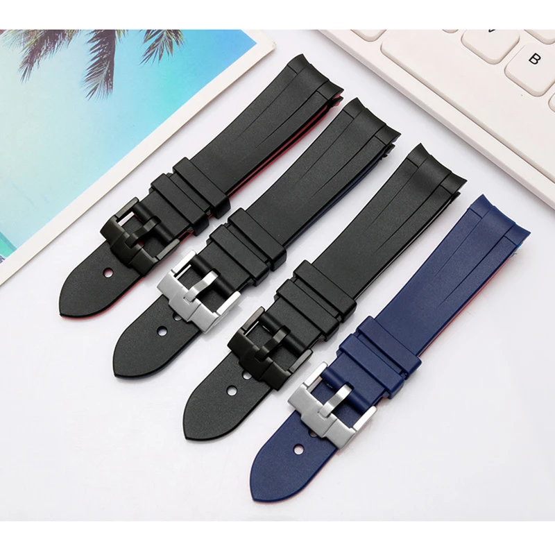 Watchband 20mm 22mm Waterproof Silicone Strap Arc Plate blue black Diving sports Watch Band Strap
