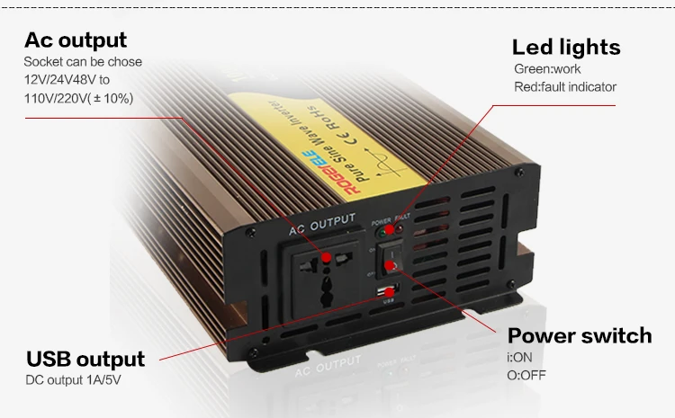 300 Вт 12VDC/24VDC до 110VAC/220VAC Чистая синусоида Инвертор для домашнего применения с солнечной системой