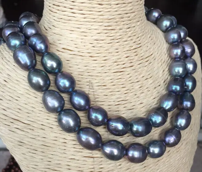 double strands 14-15mm south sea peacock green baroque pearl necklace 18&quot19&quot | Necklaces