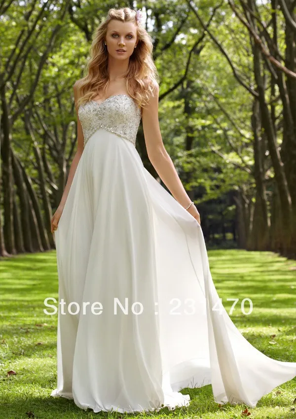 Customzied Hot Sale Elegant White Chiffon Hand Made Beads Low Back Beach Bridal Gowns Wedding Dresses China Free Shipping SU042 | Свадьбы и