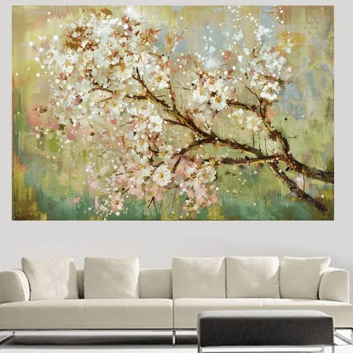 Modern Abstract Wall Painting for Office Home Decoration White Flower Oil Paintings on Canvas Hand Painted Art Picture | Дом и сад