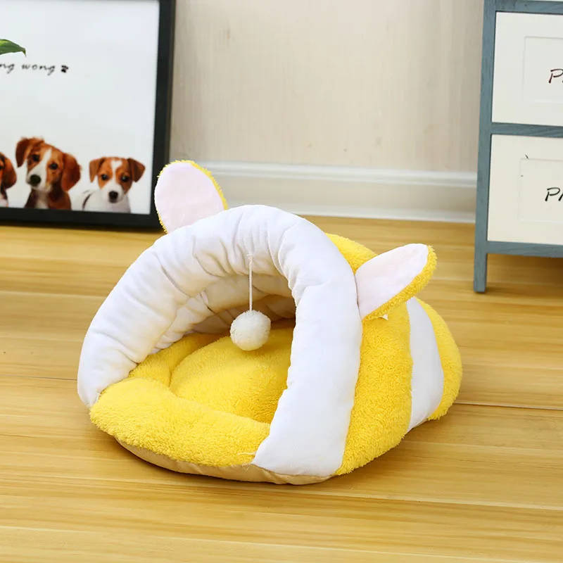 Style 1 yellow Милые тапочки кошка спальный мешок питомец, маленькая собачка дом для чихуахуа порода собак Тэдди бишонфризе Зима Теплый Щенок пещера кроватка для котят Подушка Диван - Цвет: Style 1 yellow