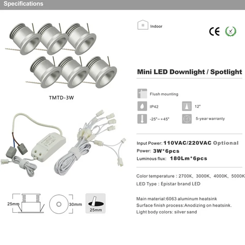 6 stks Мини Светодиодный Verzonken Licht Лампа 3 Вт прожектор 85-277VAC/DC 25 мм snijden маат lage prijs