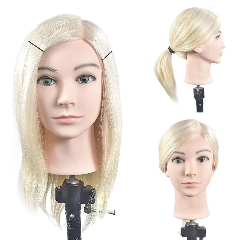 Professional training head with real human hairs can be curled practice Hairdressing mannequin dolls Styling maniqui with holder