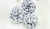 70pcs hand made shiny silver rosette satin rolled ribbon fabric flowers 55mm