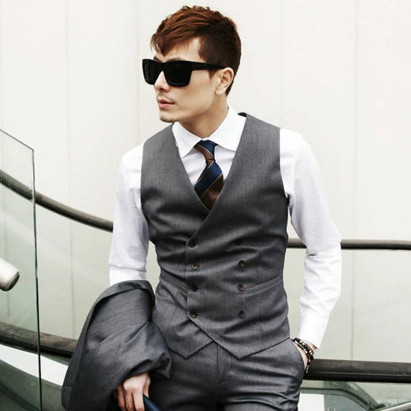 2017 новое поступление мужской костюм пальто тонкий тип черный двубортный жилет