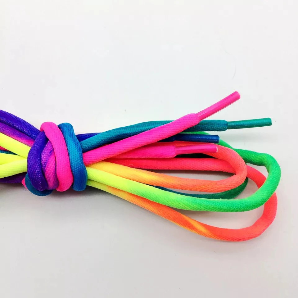 1 Pair Round Rainbow Shoelaces Canvas Athletic Shoelace Sport Sneaker Shoe Laces Strings 100CM/120CM