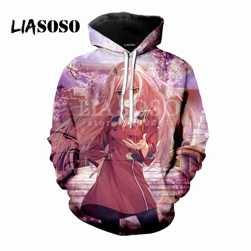 LIASOSO, новинка, аниме, сексуальная милая девушка, Zero Two, 3D принт, для женщин и мужчин, с капюшоном, толстовки, свитера, пуловер, Харадзюку, хип-хоп, X0552