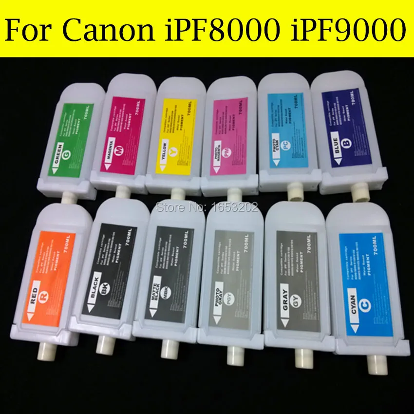 12 шт./лот пустой для Canon PFI 701 набор чернил заправки картриджа принтера iPF8000 iPF9000