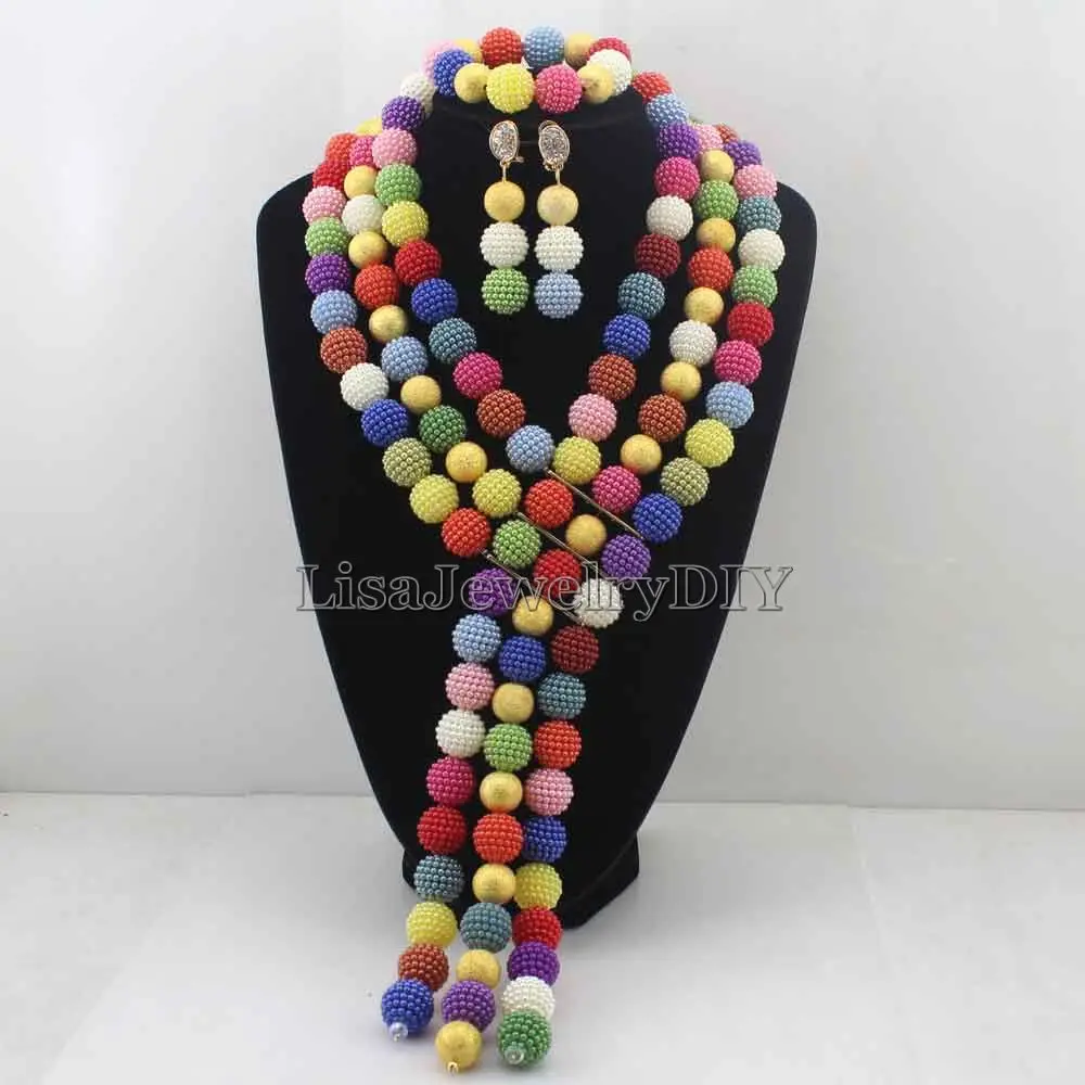 2019 Masquerade Nigerian Beads Set Pretty Costume African Jewelry Set New Handmade Necklace Set Wholesale Free Shipping HD7612