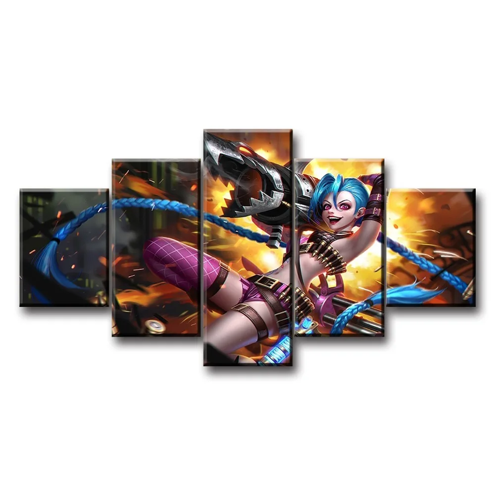 

5 Pieces LOL Jinx Game Painting Pictures Canvas Printed Modern Wall Art Home Decor For Living Room Game Poster Cuadros