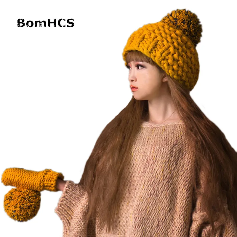 Шарф и перчатки шапка BomHCS (3 шт.) милые женские зимние теплые вязаные крючком шапки