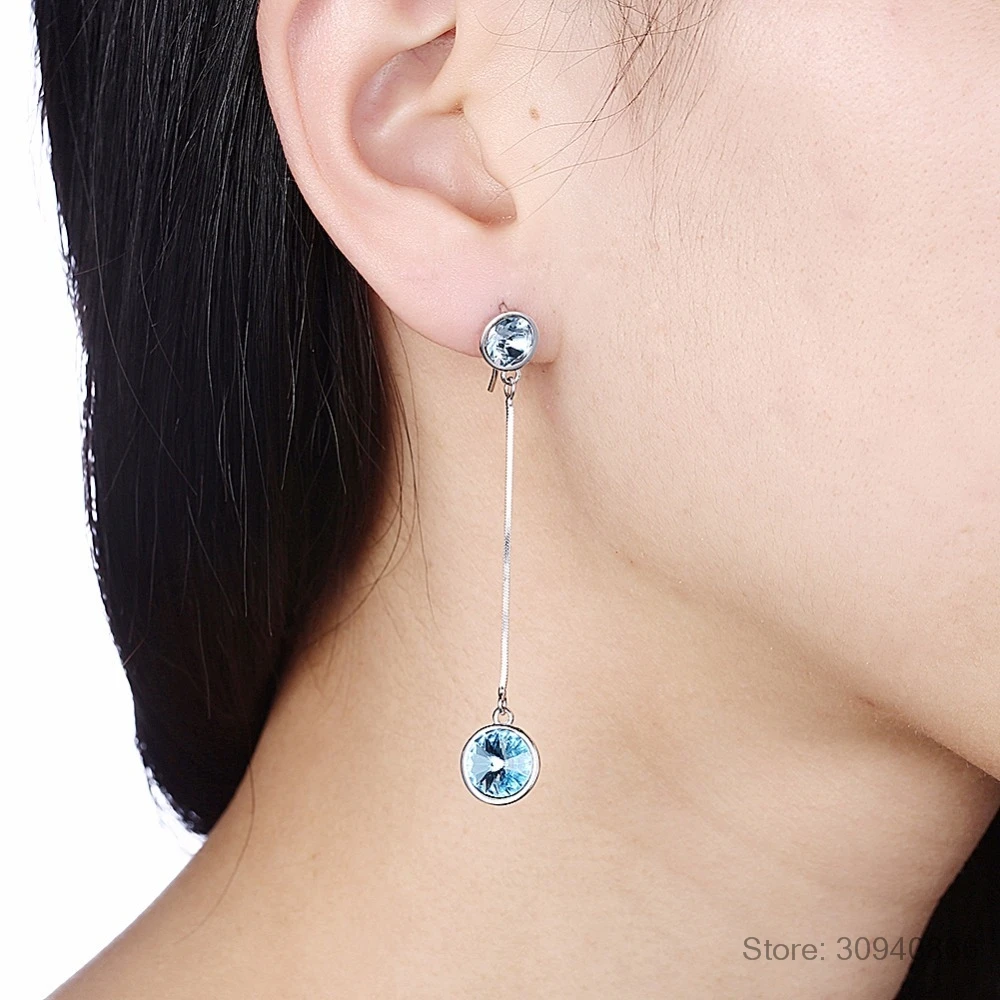 LEKANI,, синие кристаллы от SWAROVSKI, длинная цепочка, висячие серьги, S925 серебро, прекрасные серьги для женщин, свадебные подарки