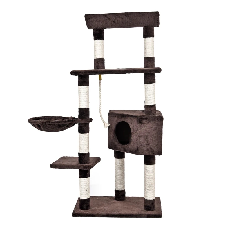 Brown H139см игрушки для кошек Веселая кошка скалолазание дерево многослойный с гамаком домик для кошек Мебель когтеточка из цельного дерева высокое качество - Цвет: Brown