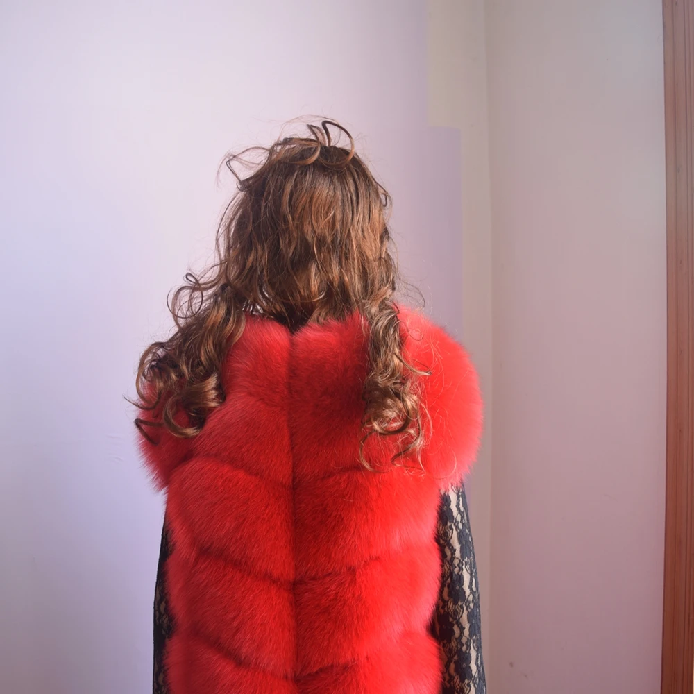 Новинка 2018 Модный зимний женский меховой жилет жилеты из натурального Лисьего