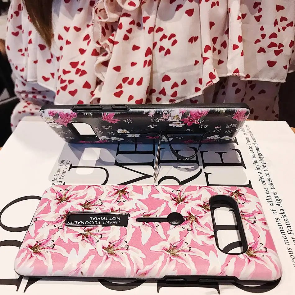 For Galaxy S10 Plus S10E Case Fashion Vintage Flower Silicon Stretch Ring Samsung With Hide Stand Holder Phone | Мобильные телефоны