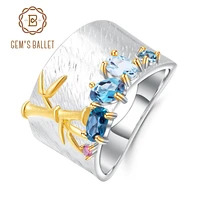 gems ballet natural creative blue topaz gemstone ring 925 sterling silver handmade bamboo finger rings for women fine jewelry