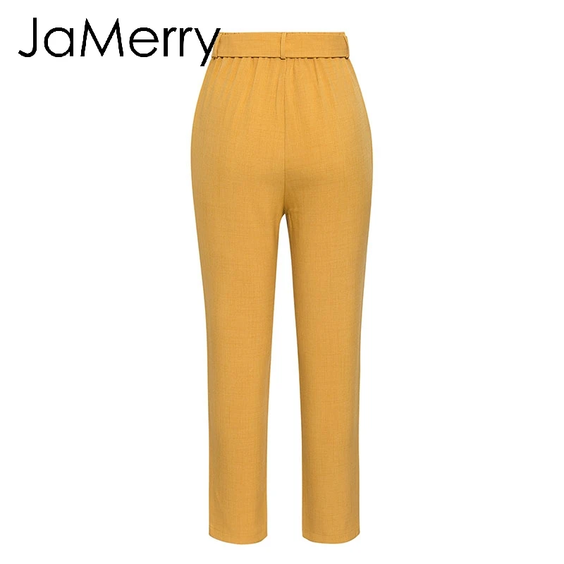 JaMerry, винтажные элегантные женские офисные брюки, Осенние, средняя талия, плиссированные, укороченные штаны, шикарные, зимние, с поясом, с карманами, брюки