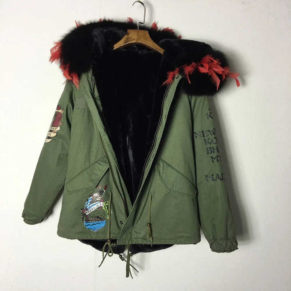 Kopen Nieuwste Stijl Khkai Korte Parka Met Patroon Top Merk Jas Winter Warm Nep Bont Gevoerde Plus Size Ontwerp