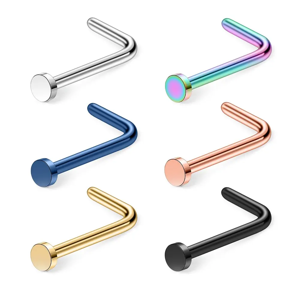 JFORYOU 18G 20G 316L Surgical Steel Nose Stud Ring L Shaped with 2MM Flat Top Piercing Jewelry 2-6PCS | Украшения и аксессуары