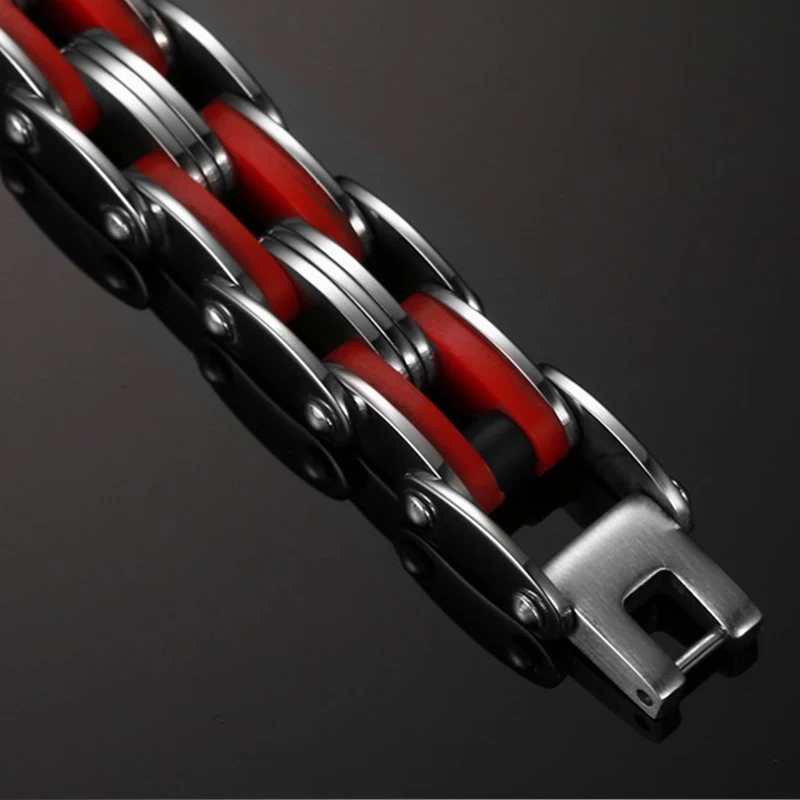 Новый брендовый красный Силиконовый браслет Байкерская велосипедная цепь