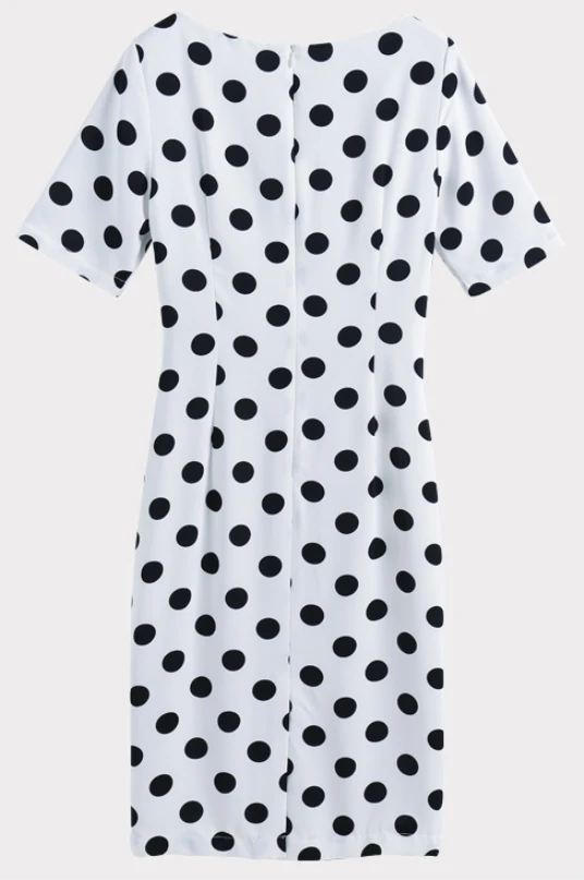 

Vintage White Slim Midi Dress Dot Print Chiffon Slim Waist Women Summer Dresses Party Vestidos