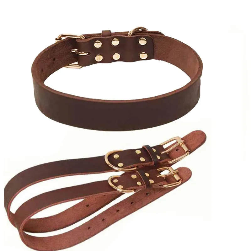 Сильный ошейник для собак из коричневой коровьей кожи однотонный мягкий Большой