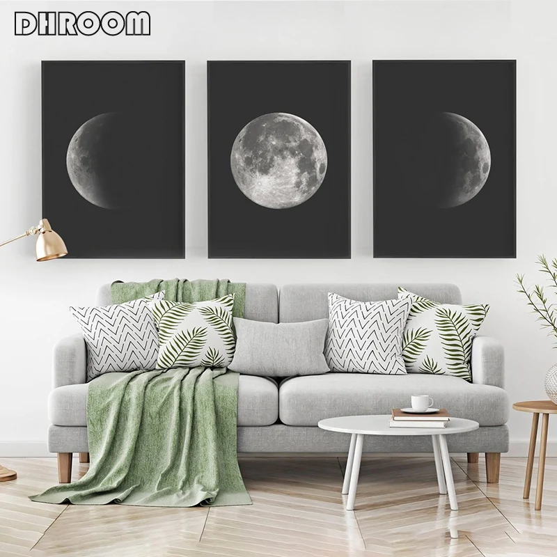 

Black and White Moon Canvas Painting Nordic Wall Art Picture Moon Phases Canvas Prints and Posters Modern Art Wall Decor